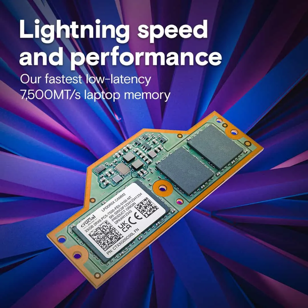 Micron、Crucialブランドで世界初のLPCAMM2メモリモジュールを販売
