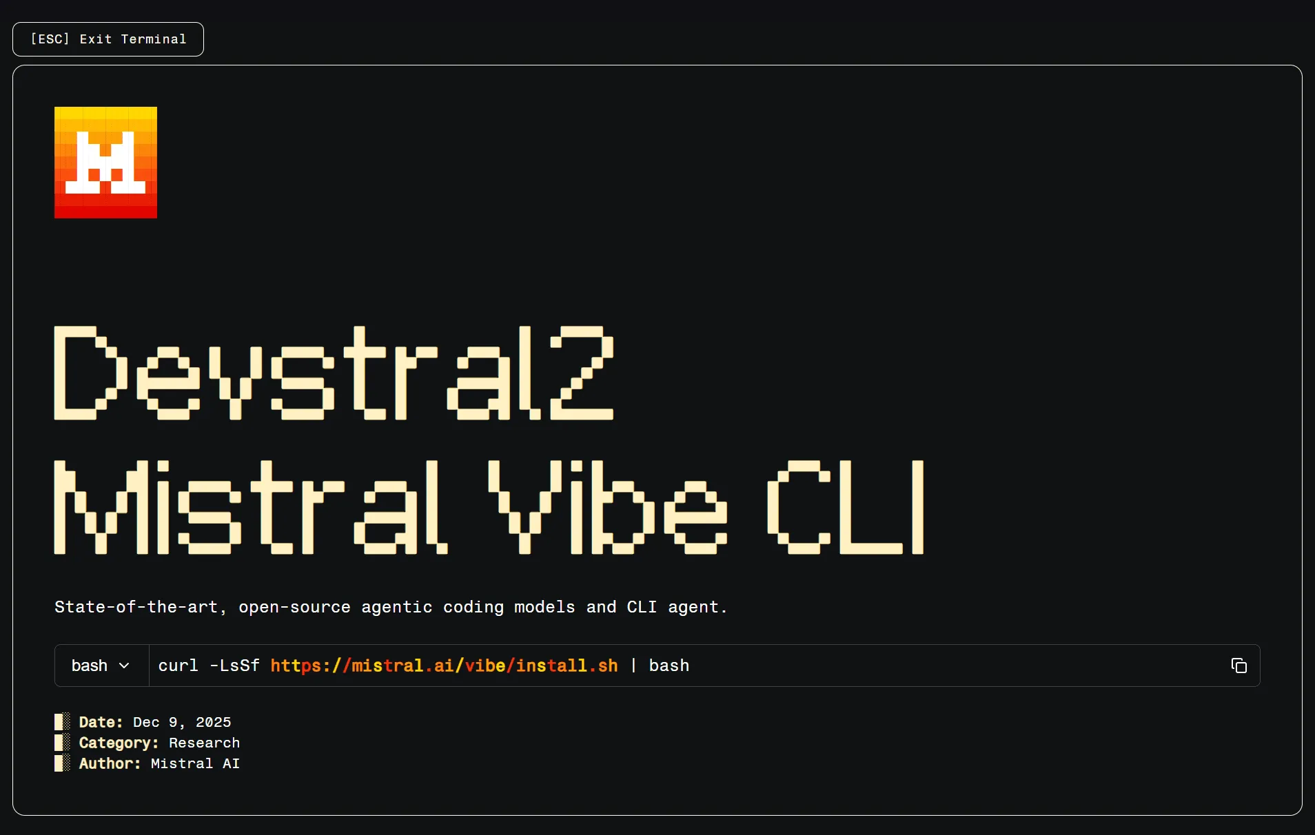 Mistral AI「Devstral 2」発表：Claude Sonnet比7倍のコスト効率と「バイブコーディング」で挑む、オープンソース・エージェントの革命