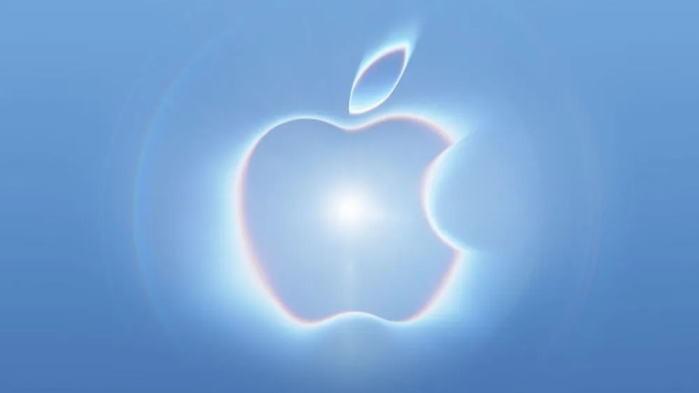 Appleロゴが光る青い背景