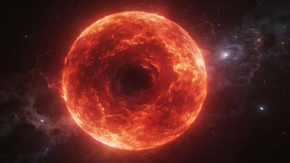 燃える太陽と宇宙の星々