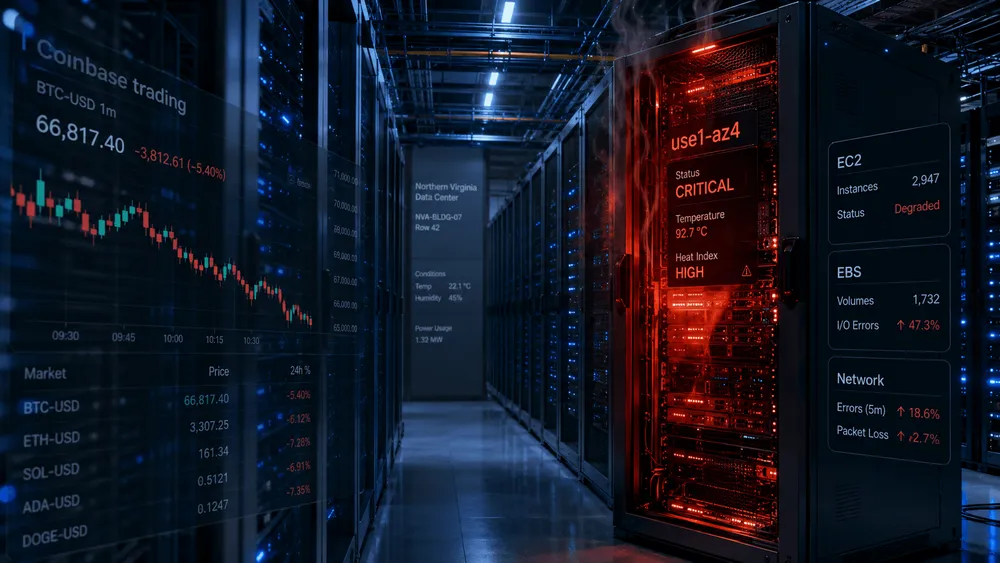AWS北バージニアの冷却障害がCoinbaseを停止、単一AZ依存のリスクが再び露呈