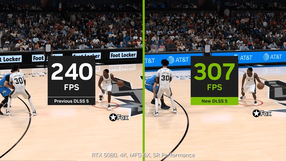 NBA 2K風のバスケットボールゲーム画面を左右比較。左は2