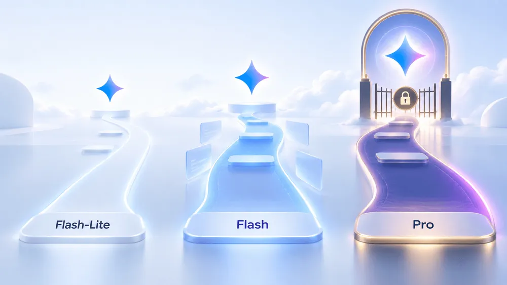 Flash-Lite、Flash、Proの3段階の進化を示す