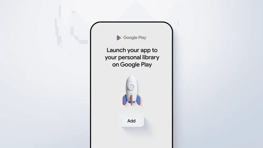 Google Playのロゴ、ロケットのイラスト、「Add」