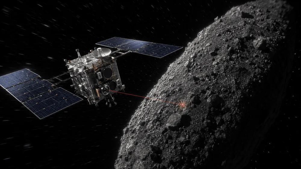 宇宙船が小惑星にレーザーを照射
