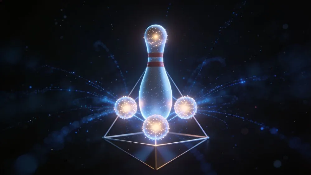 光るピンと球体の幾何学模様