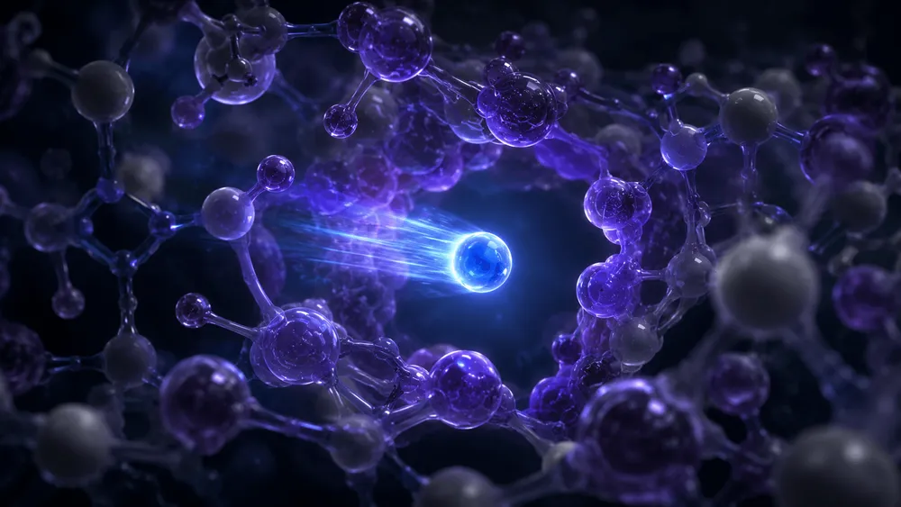 分子構造と青い光の球