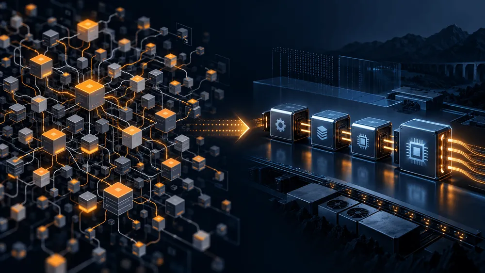 データ処理やAI技術を表現した抽象的なイメージ画像
