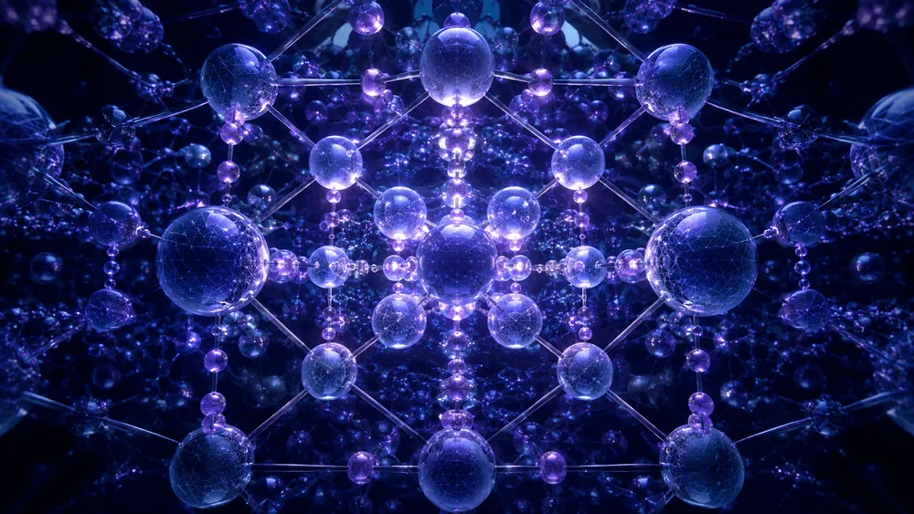 球体と線で構成された青紫の抽象的な構造