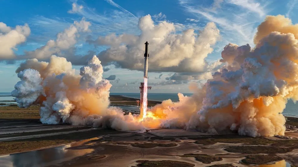 ロケットの打ち上げ時、噴煙が広がる様子