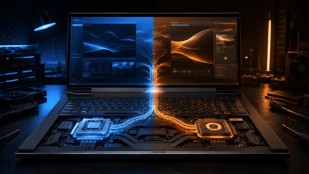 ノートPCのCPUとGPUの光る回路