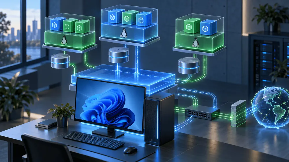 Linuxコンテナの視覚的なネットワーク構成図