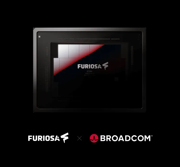 FuriosaとBroadcomのロゴと半導体チップ