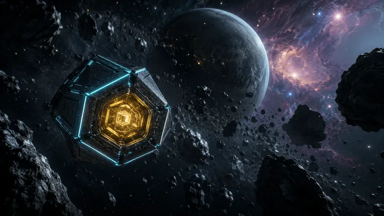 宇宙空間の幾何学的な構造物と惑星