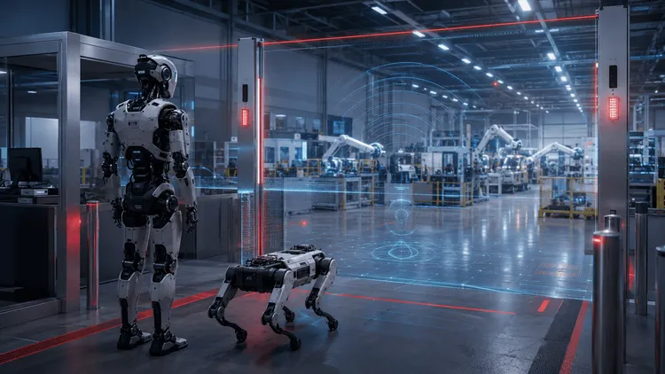 工場でロボットが作業