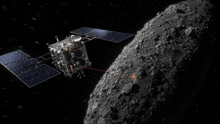 宇宙船が小惑星にレーザーを照射