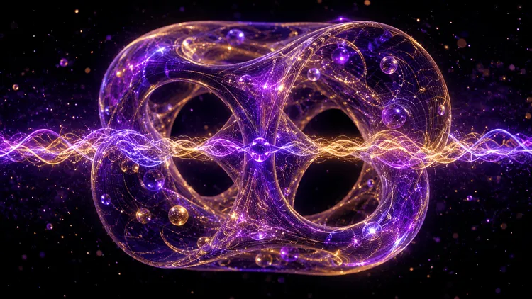光る幾何学模様と波