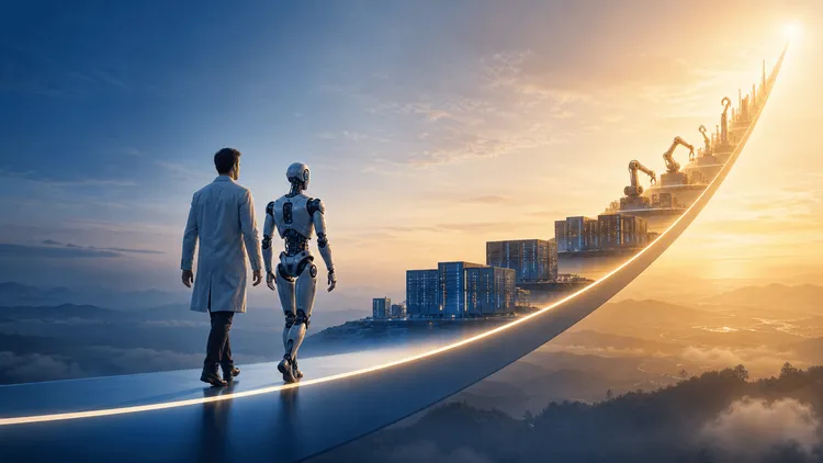 人間とロボットが未来へ進む