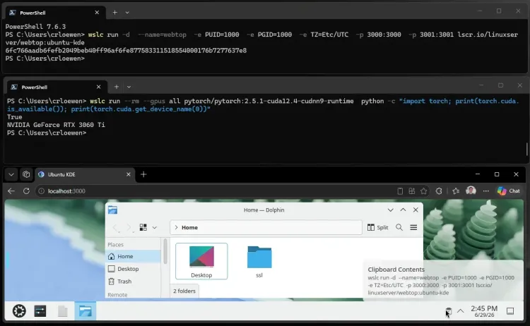 WSLとLinuxデスクトップの画面