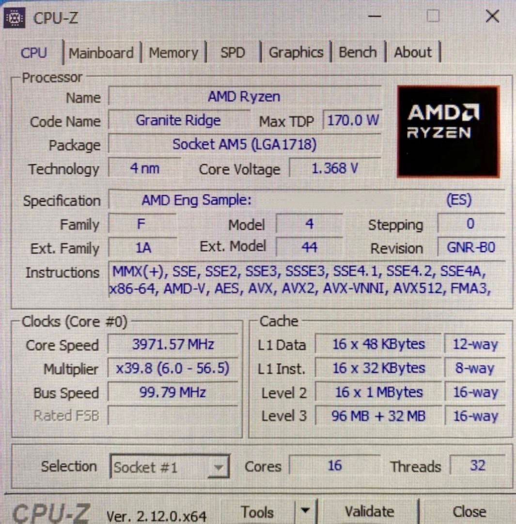 AMD Ryzen 9 9950X3DのCPU-Z情報がリーク、3D V-Cache搭載でも最大5.65