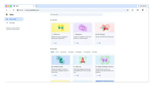 Google ChromeにGemini「Skills」が登場：定型プロンプトのワンクリック実行がもたらすブラウザ体験と生産性の変革