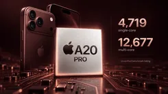 Apple A20 Proチップとベンチマーク結果を示すCG