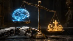 ロボットがAIの脳と宗教を秤にかける。