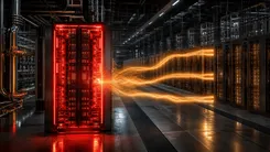 サーバーから光るエネルギーが流れる