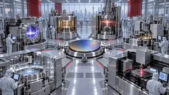 クリーンルーム内の半導体製造装置と作業員