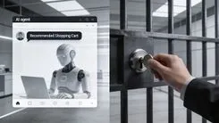 AIエージェントの画面と牢屋の鍵を開ける手