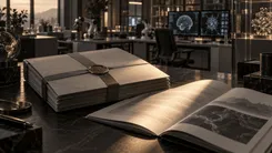 書類の束と開かれた本がある研究室のデスク