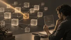 ガラスのブロックが連なるネットワーク上で、バグ印の付いたブロ