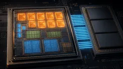 発光する電子回路とプロセッサのクローズアップ画像