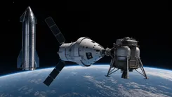 宇宙空間で地球を背景にした宇宙船