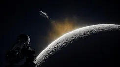 月面から宇宙船が離陸する様子