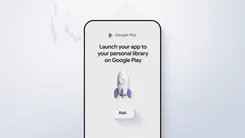 Google Playのロゴ、ロケットのイラスト、「Add」