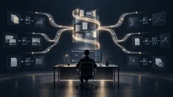 データと対話するアナリストの近未来的なオフィス
