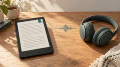 電子書籍リーダーからヘッドホンへ音声が流れる様子