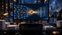 AI開発やプログラミングを行う先進的なオフィスの様子