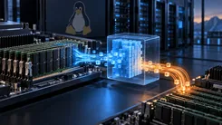 Linuxサーバーとメモリ間でデータ通信が行われている様子
