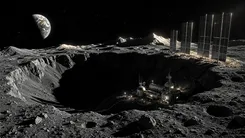 月面基地と太陽光パネルの風景