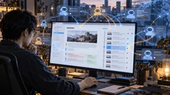 AIアシスタントを活用してパソコン作業をする男性