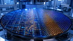 半導体ウェハーに輝く集積回路