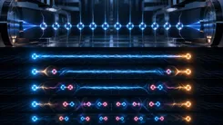 量子もつれと粒子の状態変化を示す概念図