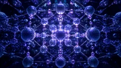 球体と線で構成された青紫の抽象的な構造