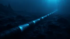 海底ケーブルに光るデータが流れる