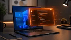 ノートPCでコーディングする様子