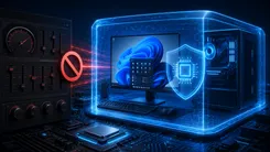 サイバーセキュリティを象徴する青い保護シールド