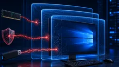 コンピューターとデータ転送のイメージ