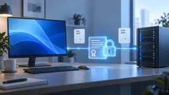 デスクのPCとサーバーをつなぐ、証明書と鍵のアイコンを表示し